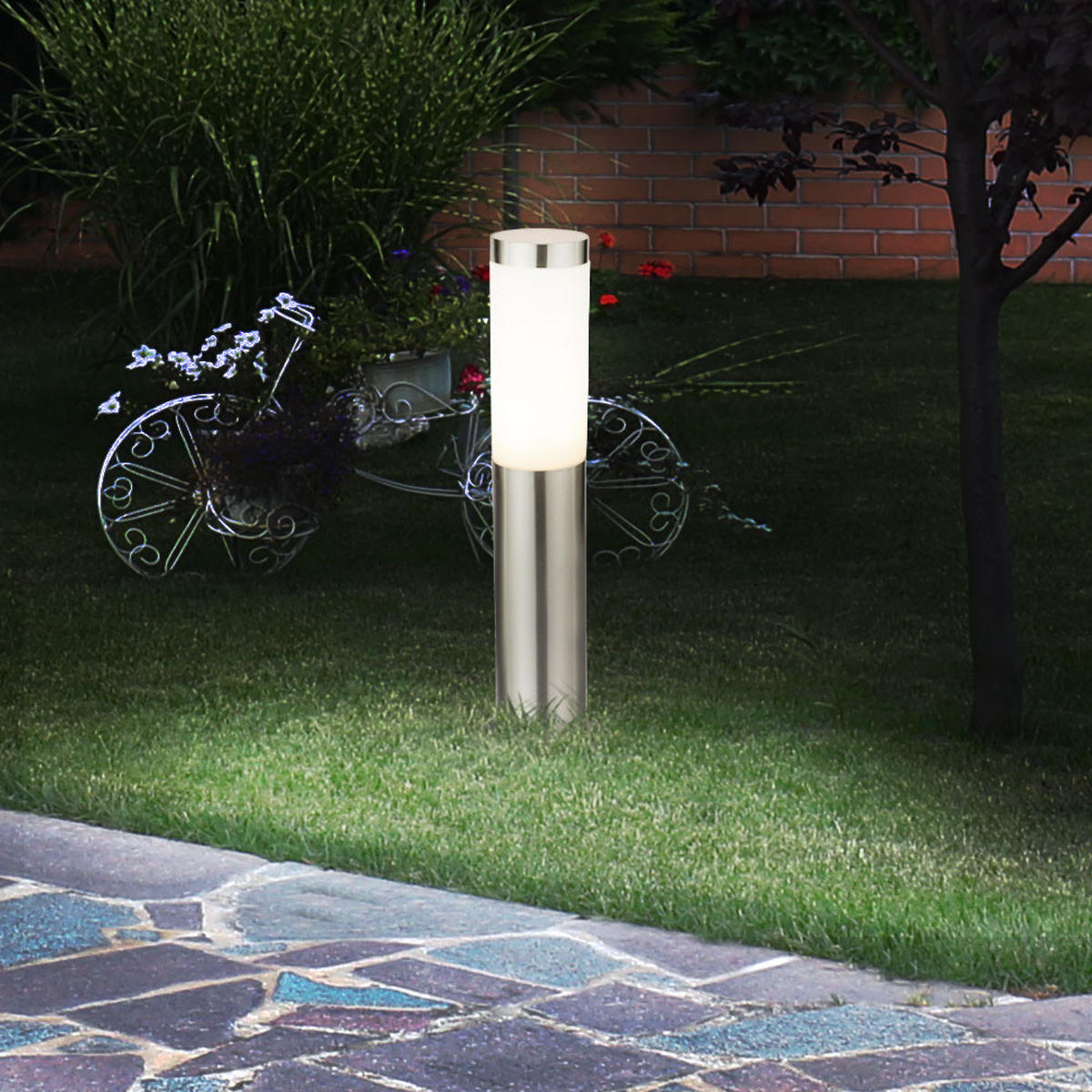 WEGELEUCHTE Edelstahl Silber Opal 4er Set - Silberfarben, Kunststoff (7.6/7.6/45cm) - Globo Lighting