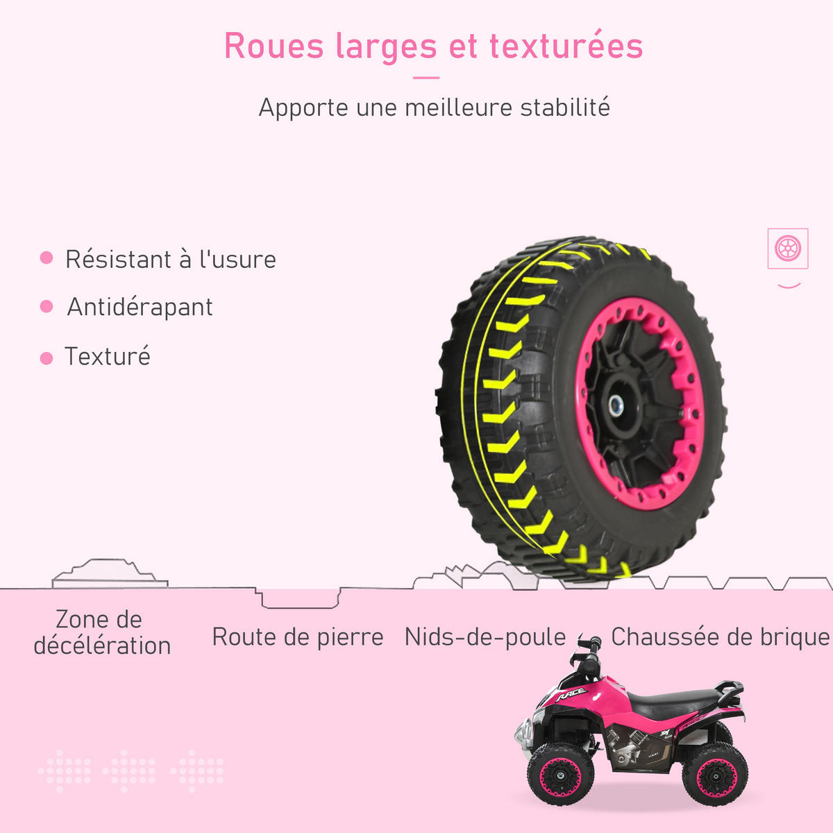 KINDERQUAD DE-16913 mit LED-Licht & Sound Pink/Schwarz - Pink, Kunststoff (67/38/44cm) - ComfortXL