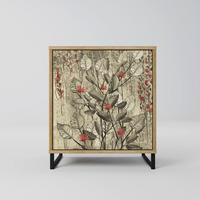 SIDEBOARD HERBAL GRACE, Eichefarben, 57,5x42x67,5 cm, Schwarze Metall-Rahmenfüße - Eichefarben/Multicolor, Holzwerkstoff/Metall (57.5/67.5/42cm) - SpaceRebels