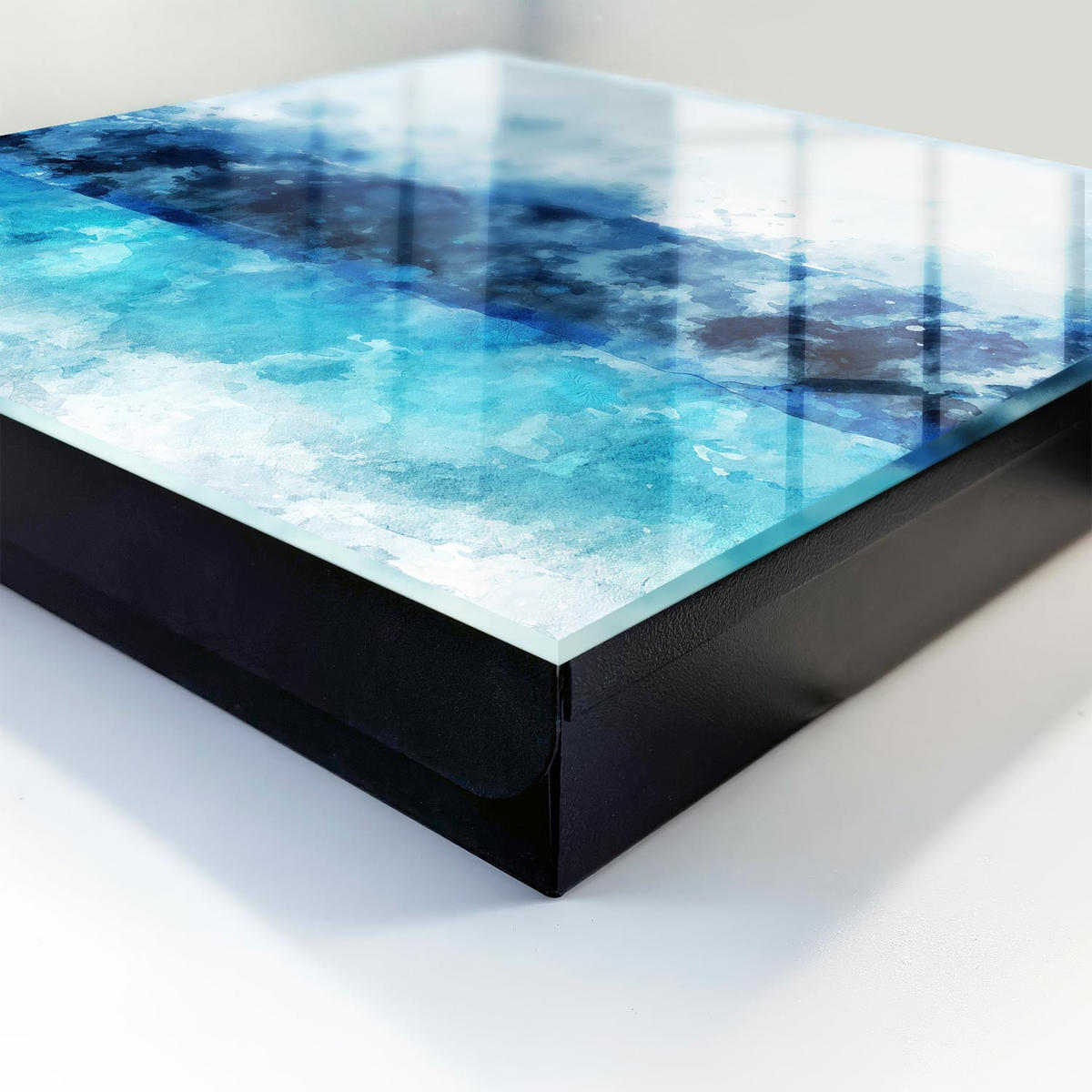 SCHLÜSSELBOX Schwarz 30x30 cm- Türöffnung nach rechts - Türkisfarbene Landschaft - Blau, Metall (30/30/5cm) - TULUP