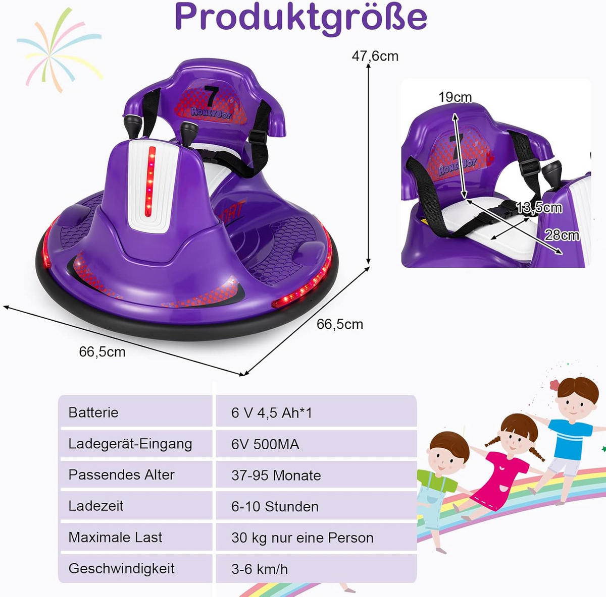 AUTOSCOOTER Aufsitz Kinder Lila - Lila, Kunststoff (66.5/47.6/66.5cm) - COSTWAY