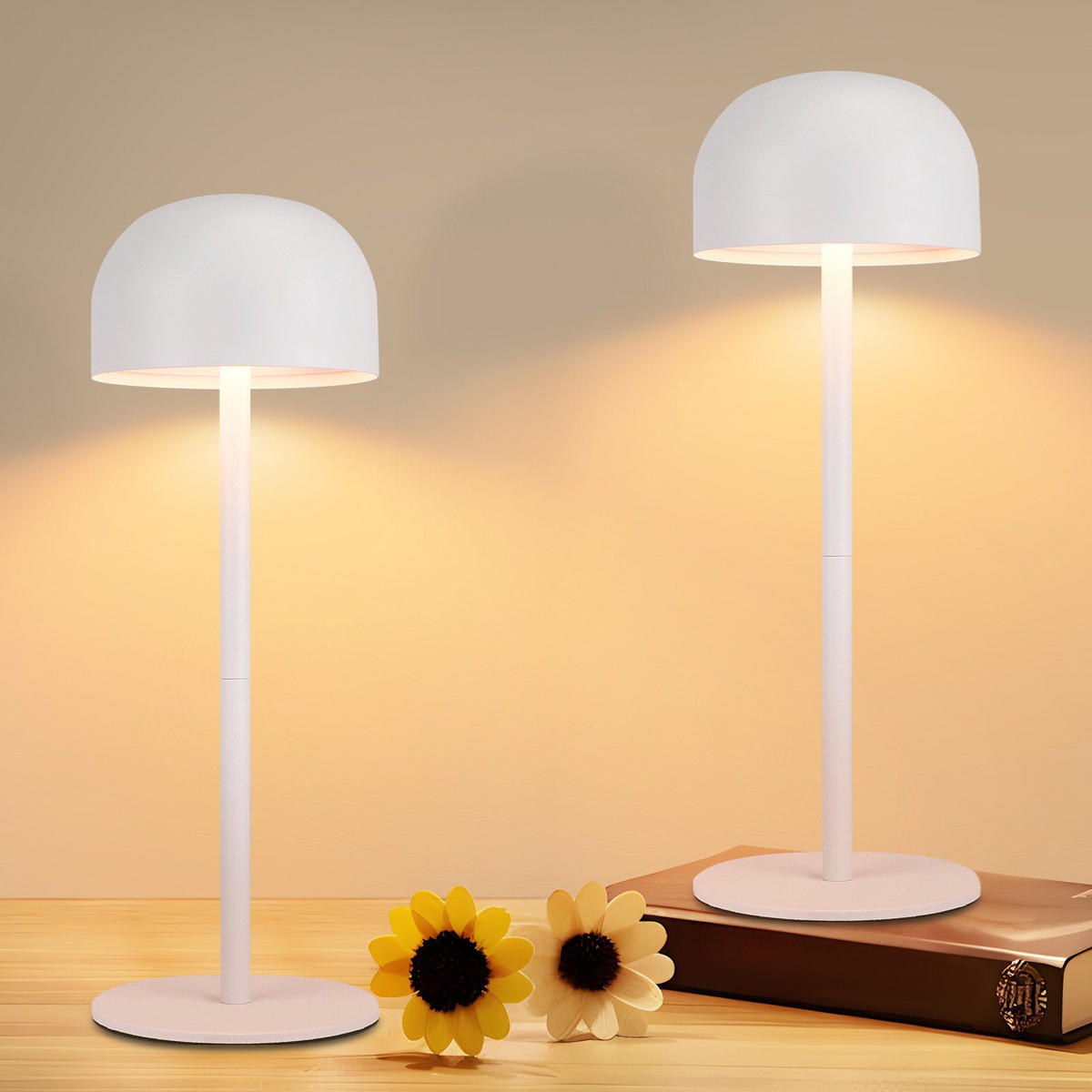 LED stolní lampa Abbeele; 9/9/25 cm (sada 2 ks) - bílá, kov (9/9/25cm) - Nettlife