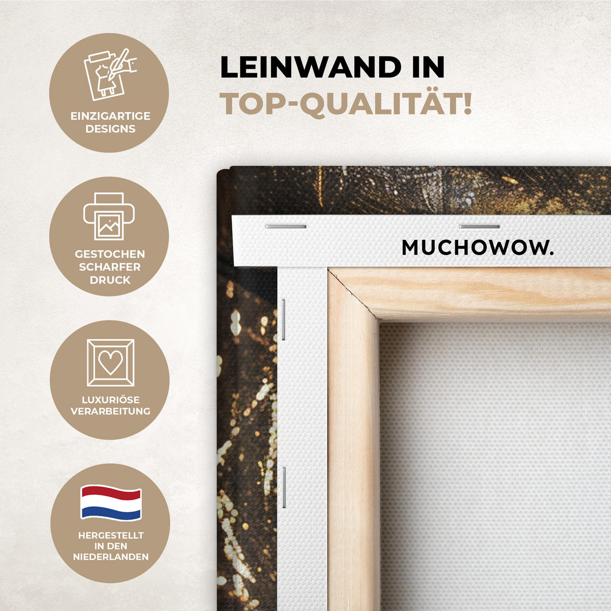 LEINWANDBILD Frau - Gold - Porträt - Schwarz-Weiß - Luxus 50x50 cm - Hellblau, Textil (50/50cm) - MuchoWow