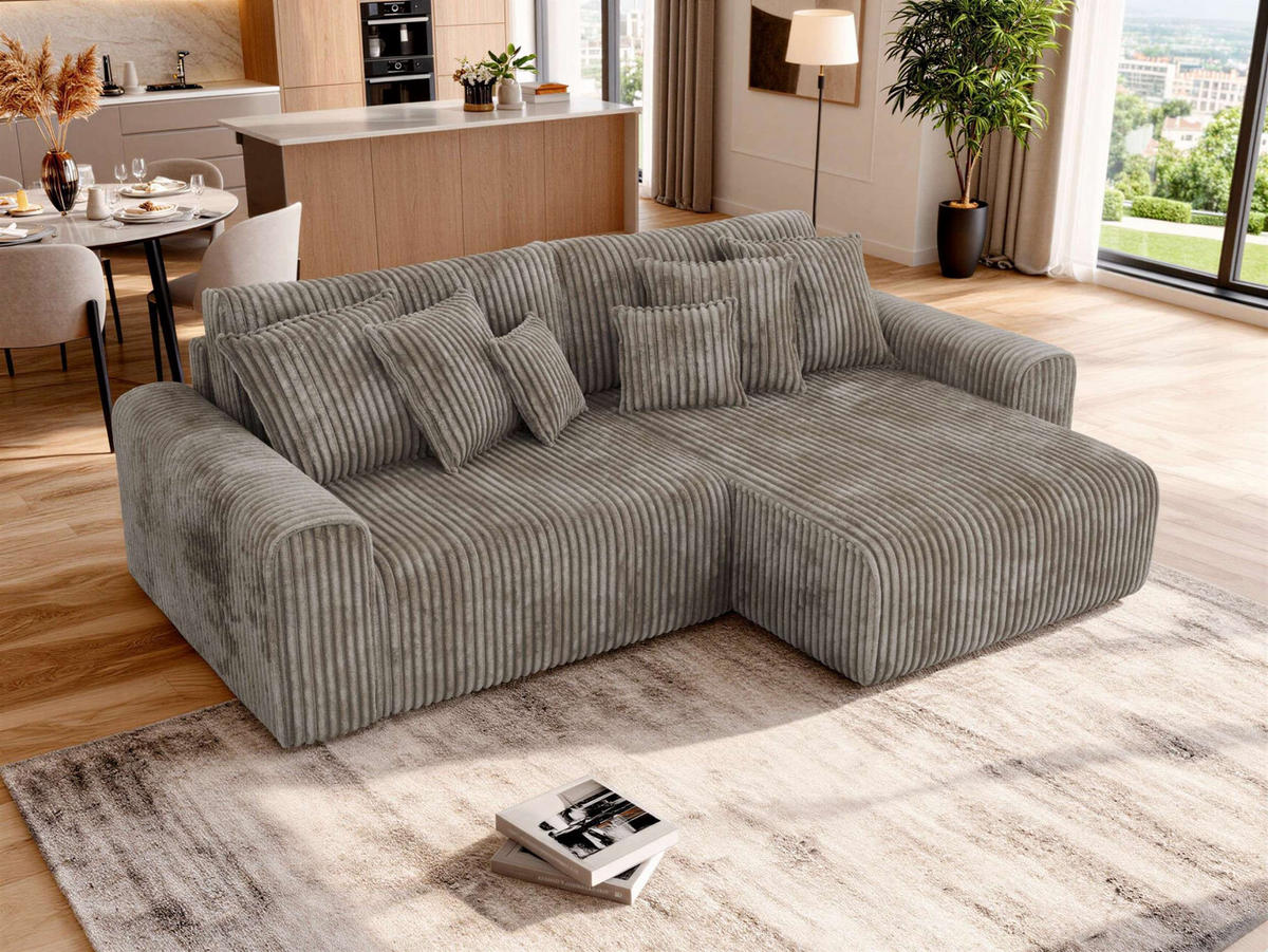 ROHOVÁ SEDAČKA ELARA L - Svetlohnedá Manšester - svetlohnedá/čierna, textil/plast (278/192cm) - MKS