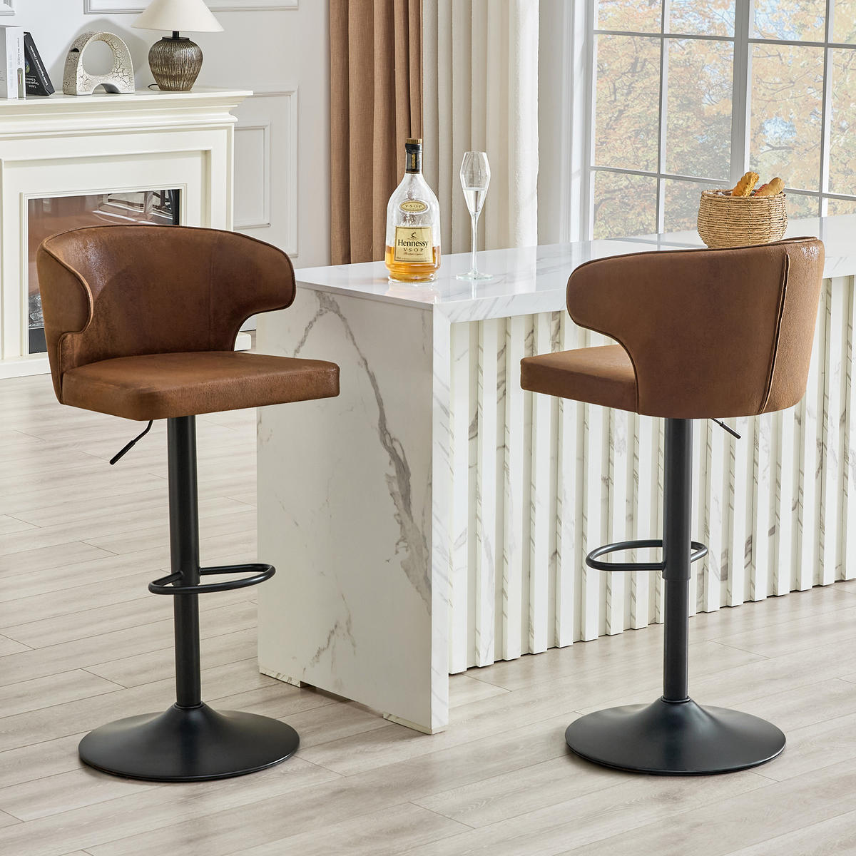 BARHOCKER DE-36730 2er-Set höhenverstellbar mit 360°-Drehung und Tech-Stoff Schwarz - Braun, Metall (45/110/49.7cm) - ComfortXL