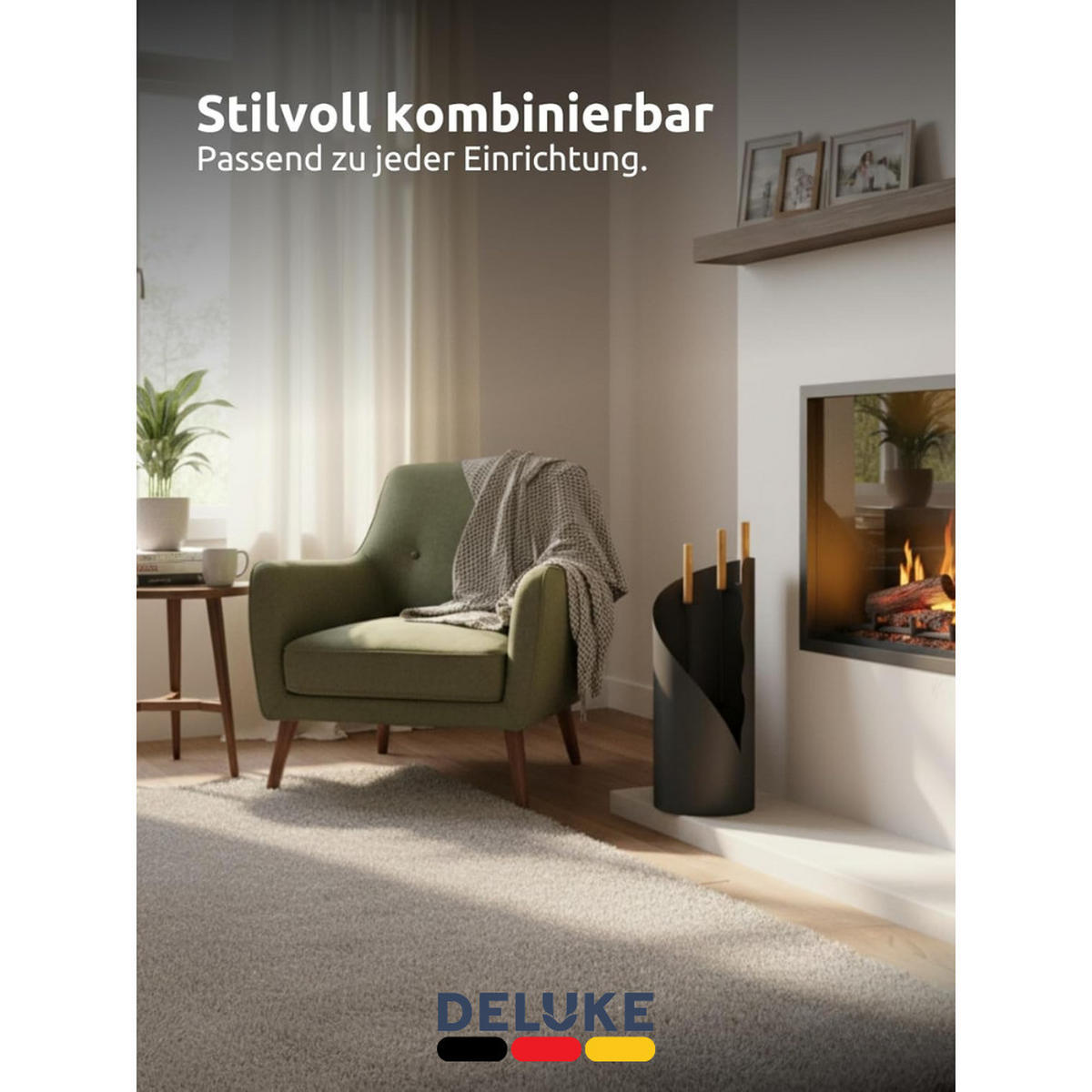 KAMINBESTECK modern IGOR 5-tlg. mit Holzgriff Schürhaken Besen Ascheschaufel Anthrazit - Anthrazit, Metall (20/50/20cm) - DELUKE