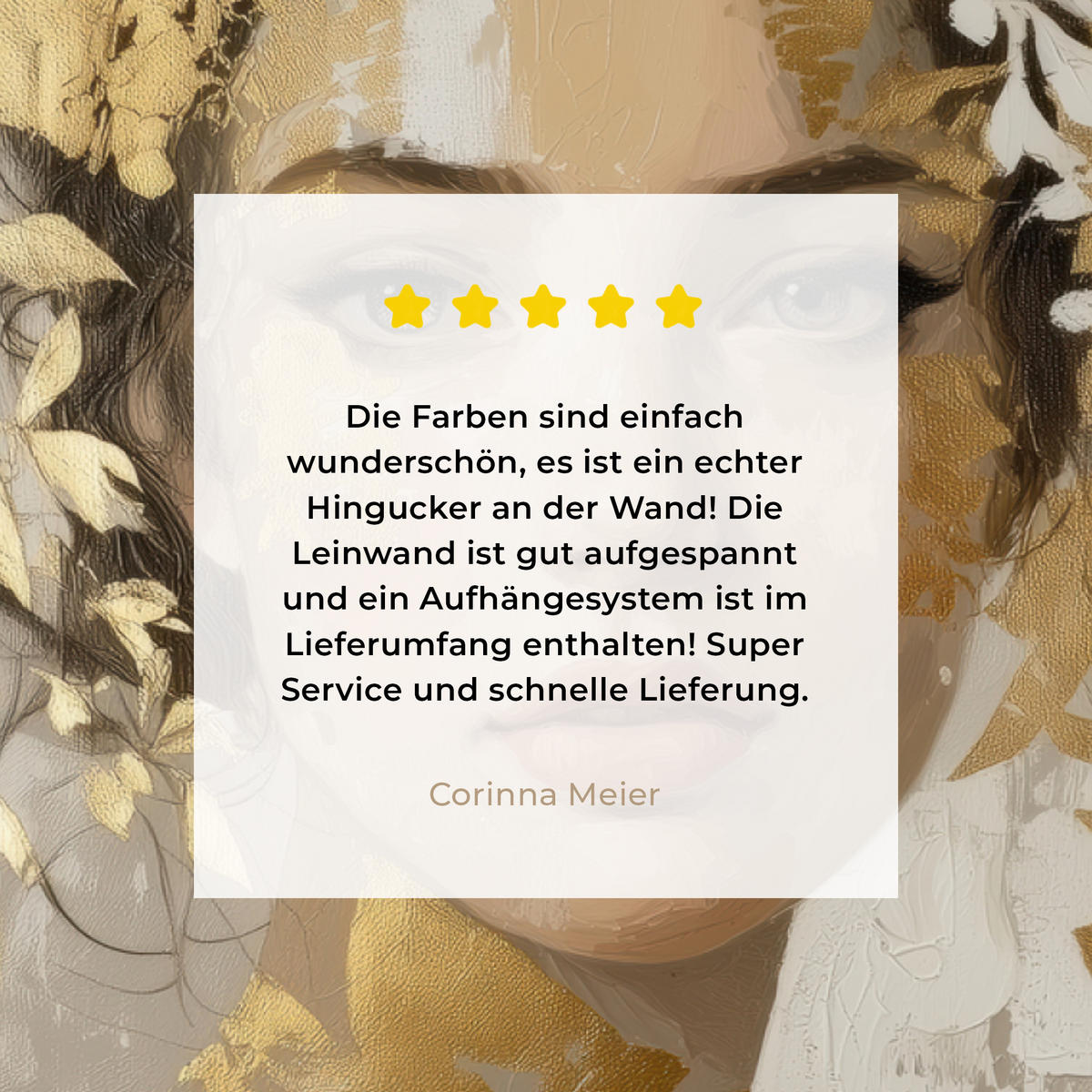 LEINWANDBILD Gesicht - Frau - Blätter - Gold Wandbilder 80x60 cm - Beige, Textil (80/60cm) - MuchoWow