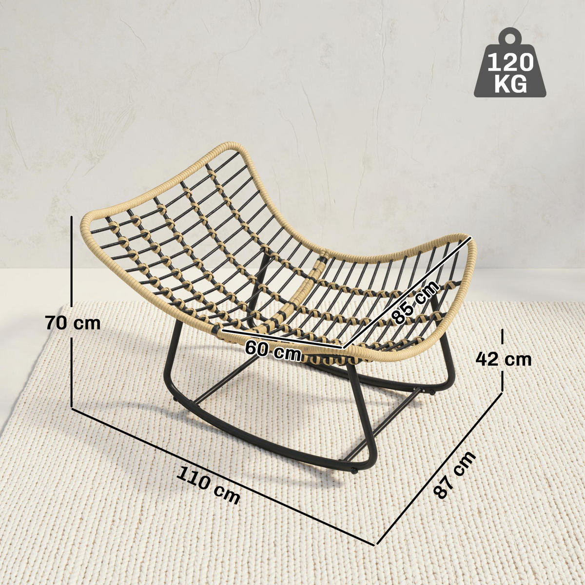 GARTENSCHAUKELSTUHL DE-13722 mit Polsterkissen Grau - Grau, Metall (87/70/110cm) - ComfortXL