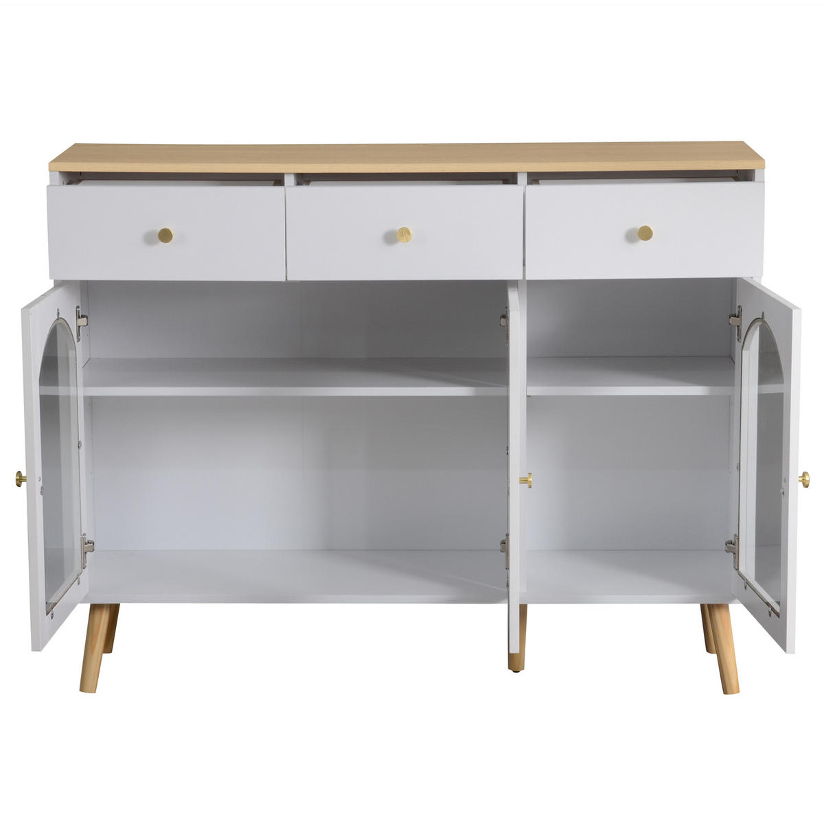 SIDEBOARD mit Glasfront und Schubladen Weiß/Eiche - Weiß, Glas/Holzwerkstoff (34/94/120cm) - Urban Meuble