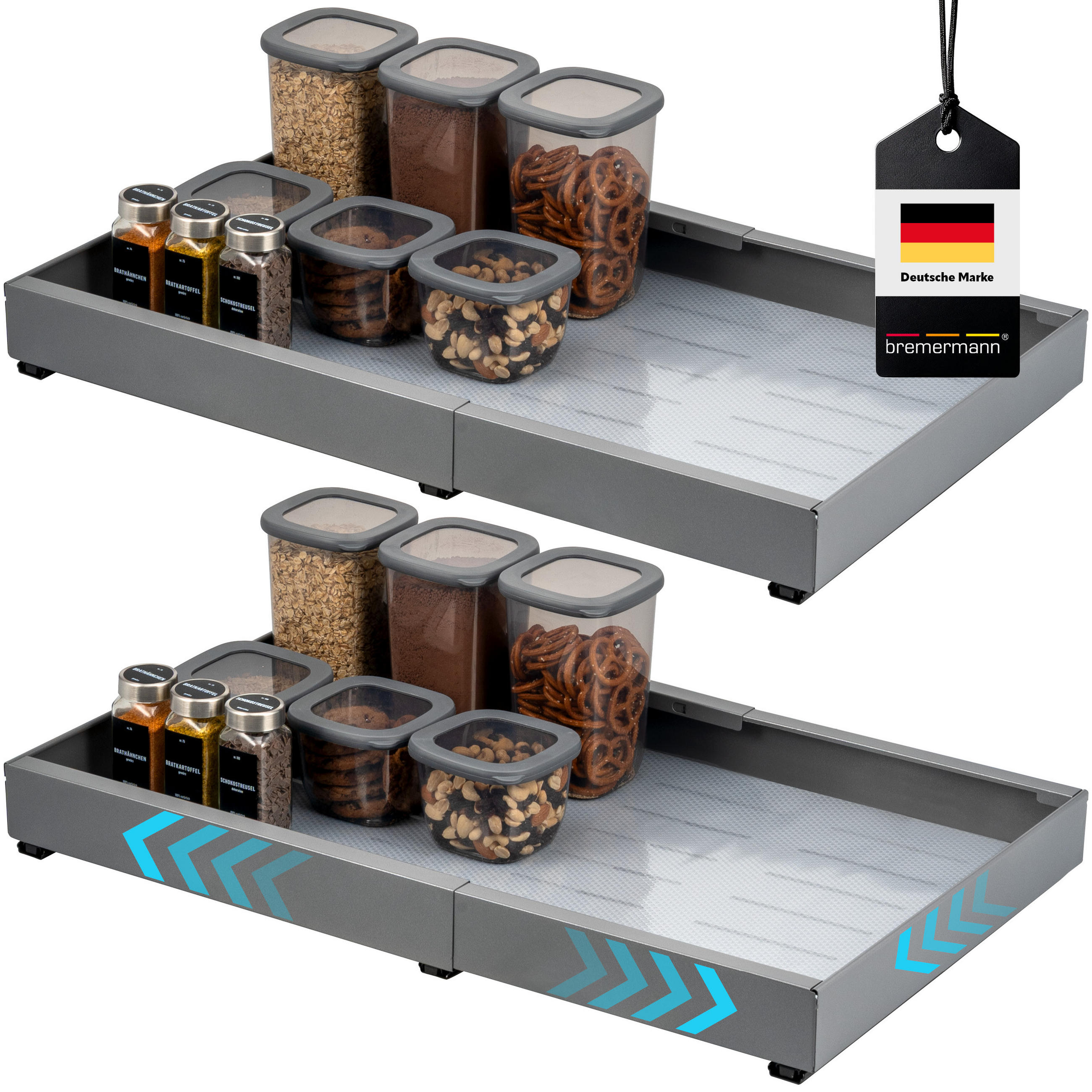 TELESKOPSCHUBLADEN (2er Set), ausziehbar, Metall, grau - Grau, Metall (67/6/42cm) - bremermann