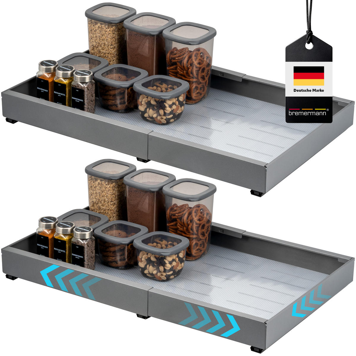 TELESKOPSCHUBLADEN (2er Set), ausziehbar, Metall, grau - Grau, Metall (67/6/42cm) - bremermann