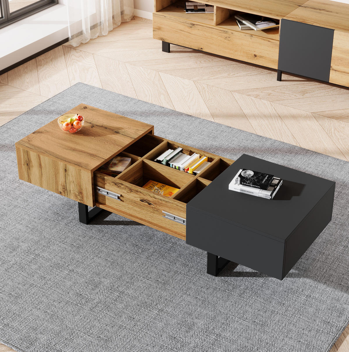 COUCHTISCH, verschiebbar, Spanplatte mit Metallständern, 155/40/55 cm, Naturfarben - Naturfarben, Holzwerkstoff (155/40/55cm) - Redom