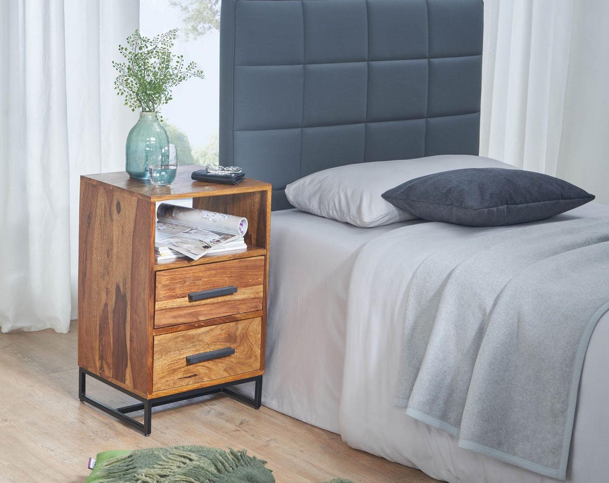 NACHTTISCH – Massivholz/Metall, Industrial-Stil, für Boxspringbett - Schwarz/Braun, Holz/Metall (40/66/35cm) - KADIMA DESIGN
