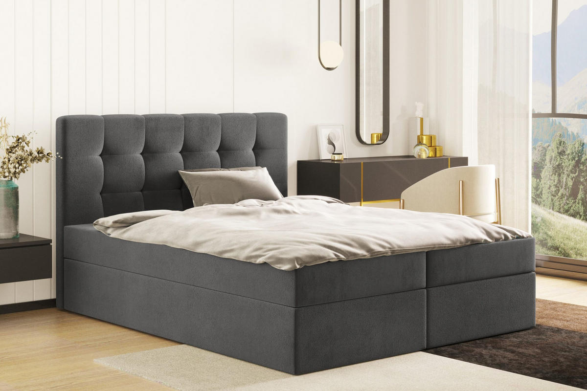 BOXBETT Bettkasten LUDANO Stoff Cosmic Dunkelgrau 200x200 cm H3-Bonell - Dunkelgrau, Holz (200/200cm) - Kaiser Möbel