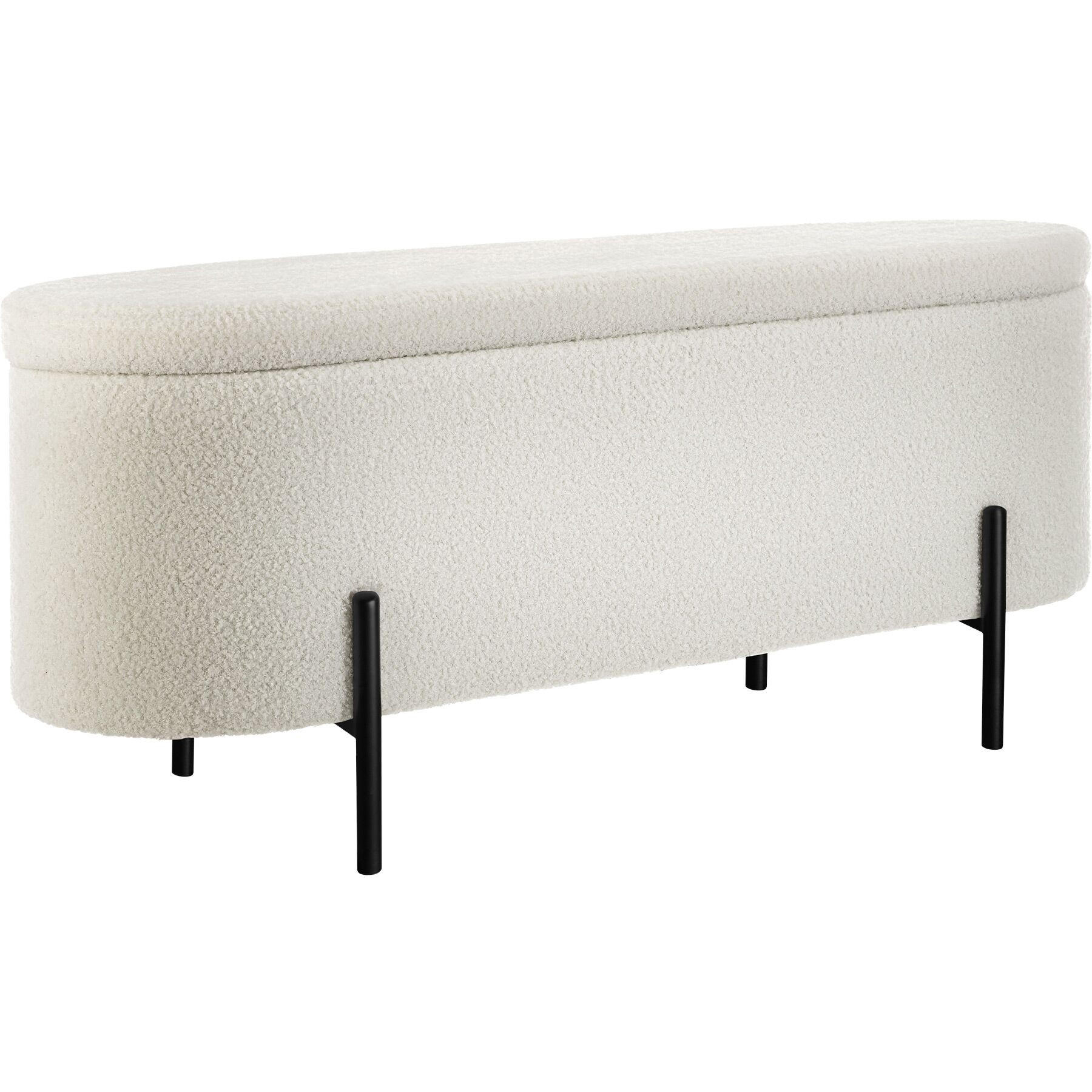 SITZBANK Lanja,97 x 36 x 42 cm,Bouclé creme-weiß - Creme/Weiß, Holz (36/42/97cm) - tectake