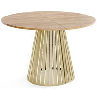 ESSTISCH Naro rund ausziehbar mit Goldenem Lamellen-Metallgestell, Braun 100-180/100/76 cm - Eiche Wotan/Goldfarben, Holzwerkstoff/Metall (100/176/76cm) - WFL GROUP