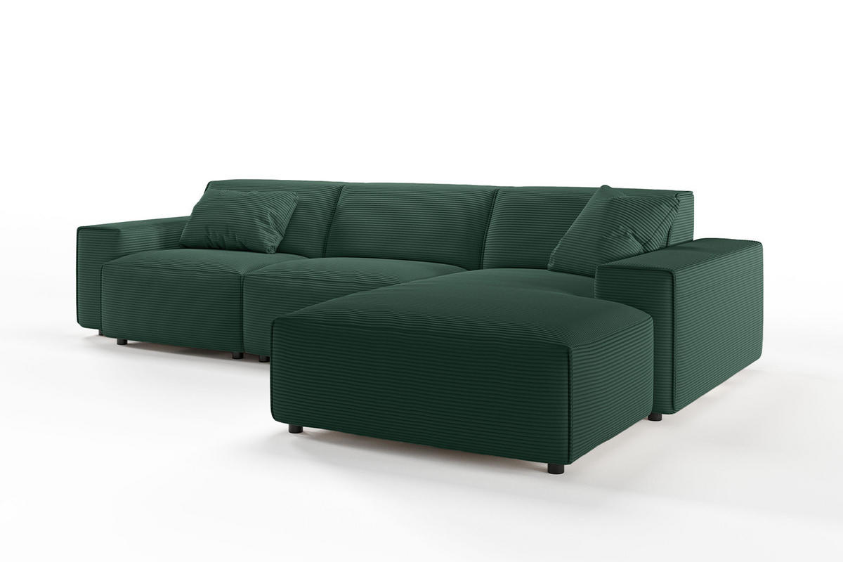 ECKSOFA RANI Smaragdgrün Cord - Smaragdgrün/Schwarz, Kunststoff/Textil (299/189cm) - KAWOLA