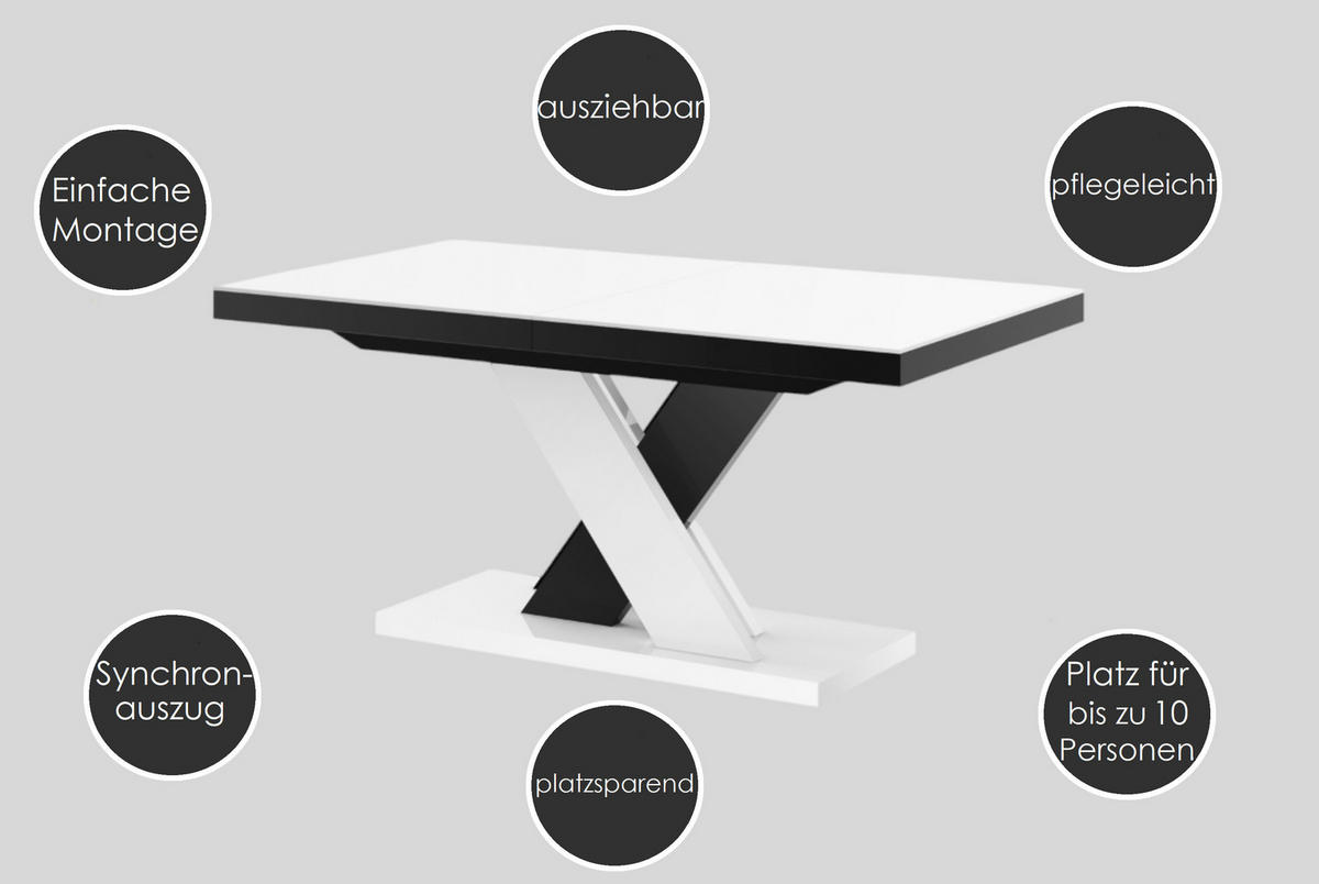 ESSTISCH Rechteckig Beton Weiß Hochglanz 120/89/75 cm - Weiß Hochglanz/Hellgrau, Holzwerkstoff (89/160/75cm) - designimpex