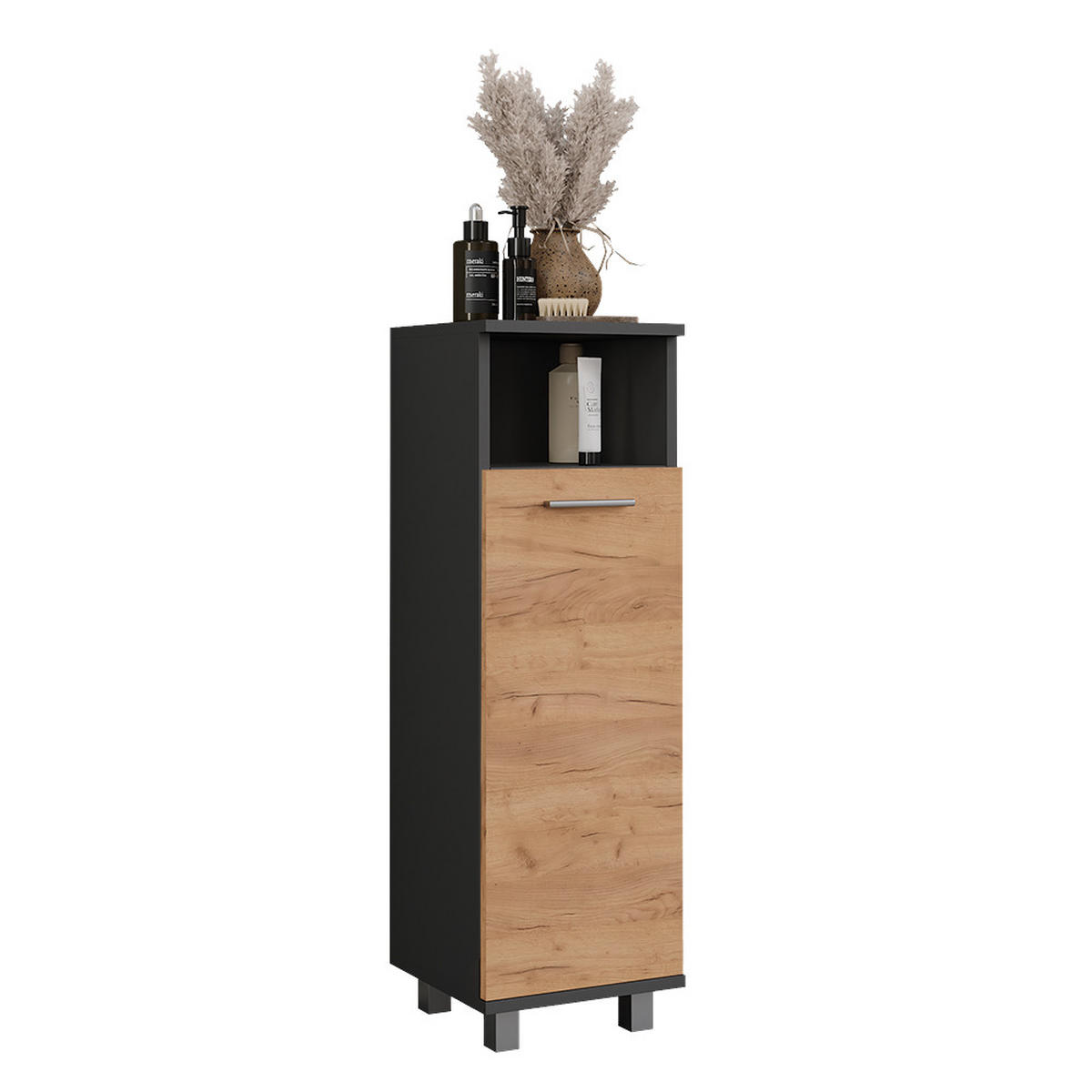 MIDISCHRANK Ilias Anthrazit/Goldkraft Eiche 30.2 x 190 cm mit 2 Türen - Honigeiche/Anthrazit, Holzwerkstoff (30.2/95/30cm) - Vicco