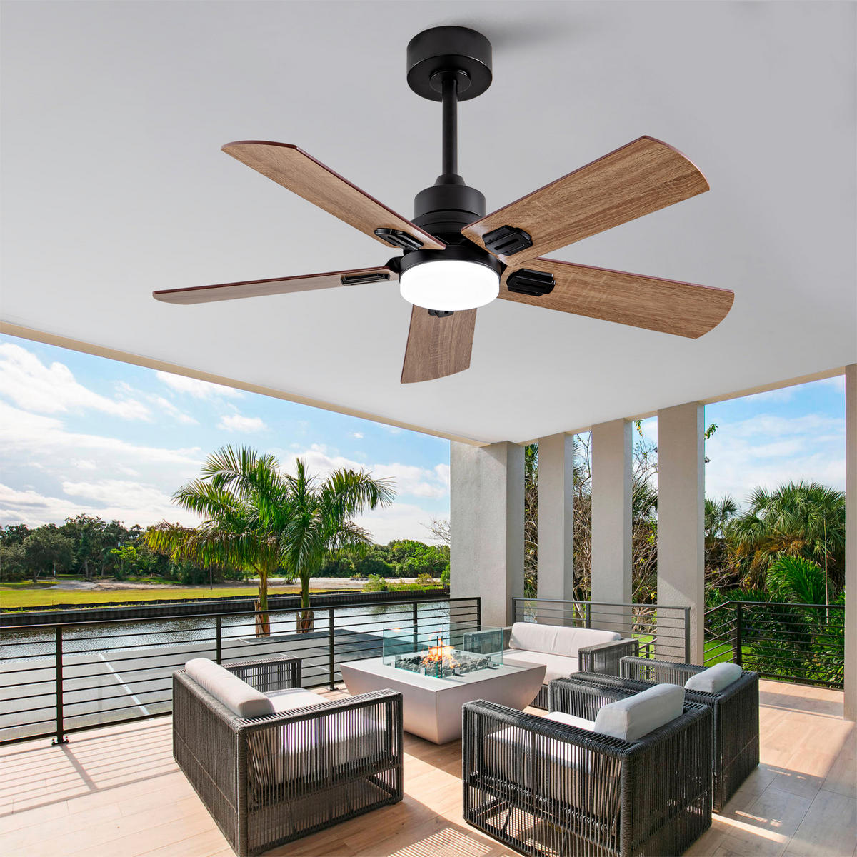 DECKENVENTILATOR DE-16257 42 Zoll 5 Flügel dimmbar mit Fernbedienung Schwarz - Walnussfarben, Holz/Metall (107/107/45cm) - ComfortXL