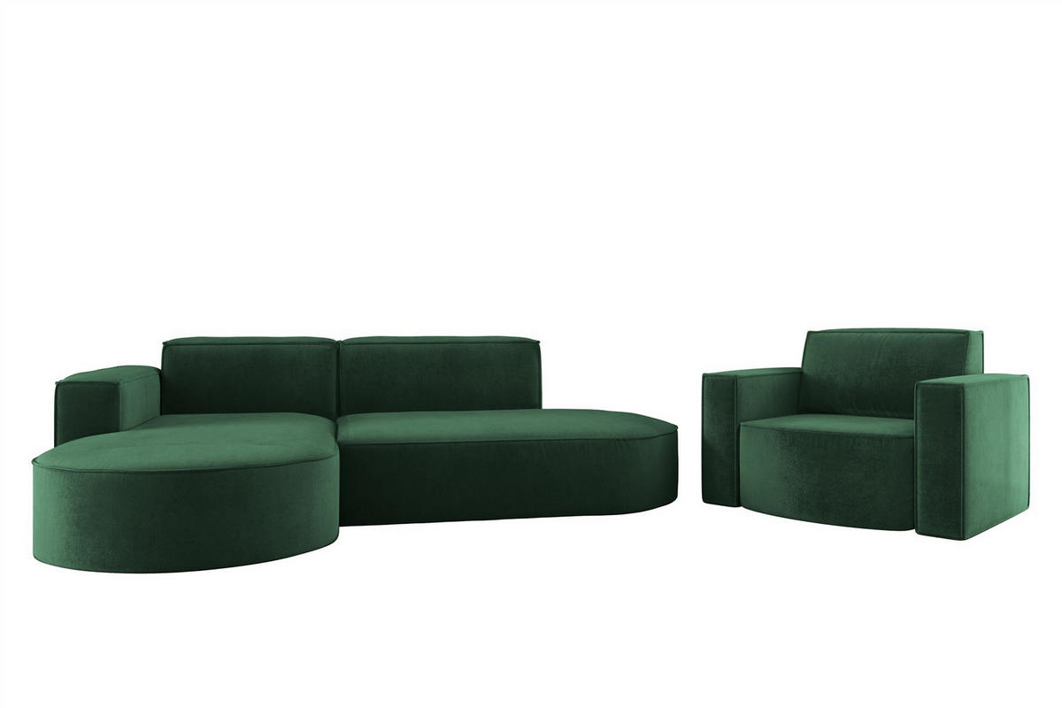 SOFASET Palma In Noel - Grün, Holzwerkstoff/Textil (236/78/165cm) - Fun Möbel