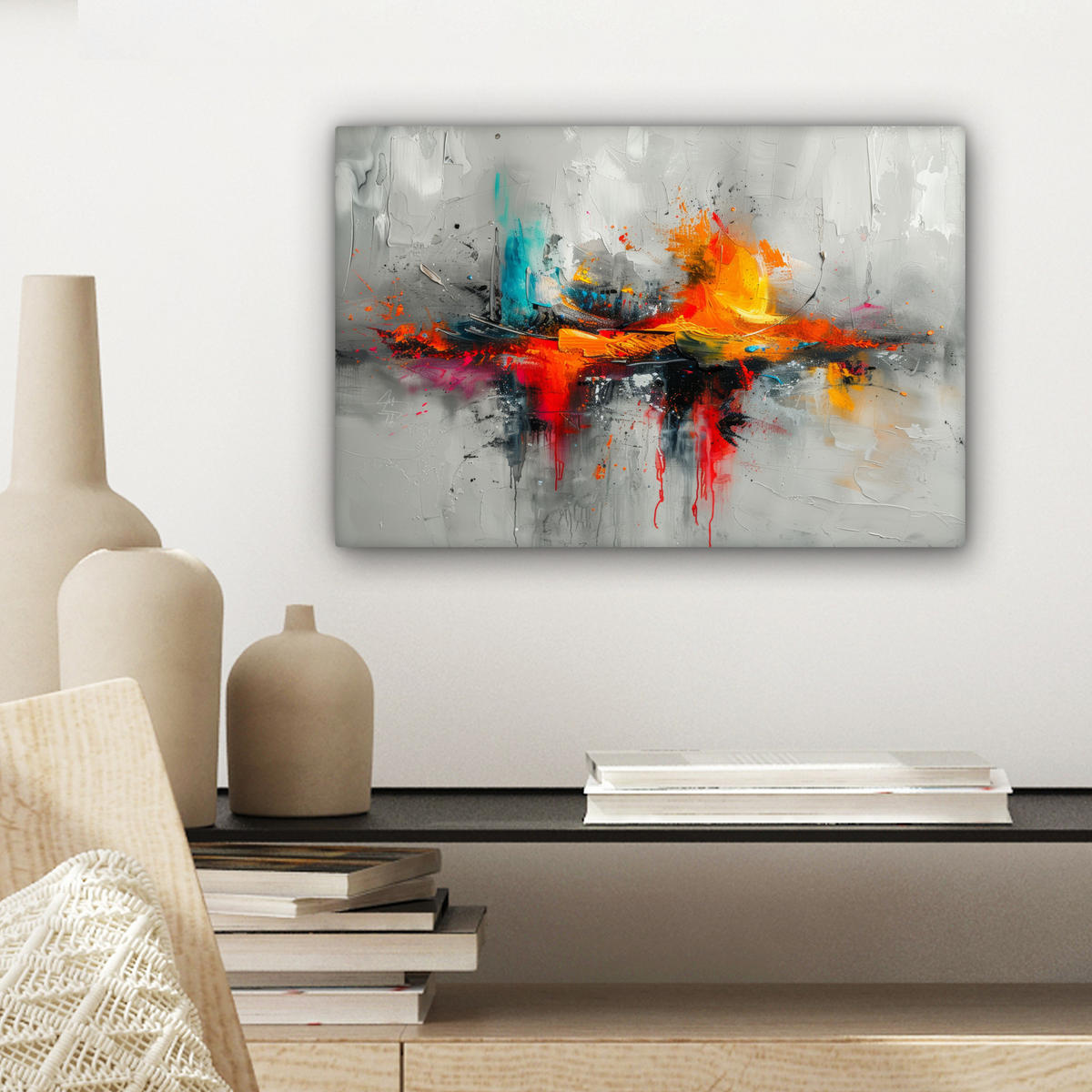 LEINWANDBILD Moderne Kunst - Orange - Grau - Abstrakt 30x20 cm - Hellgrau, Textil (30/20cm) - MuchoWow