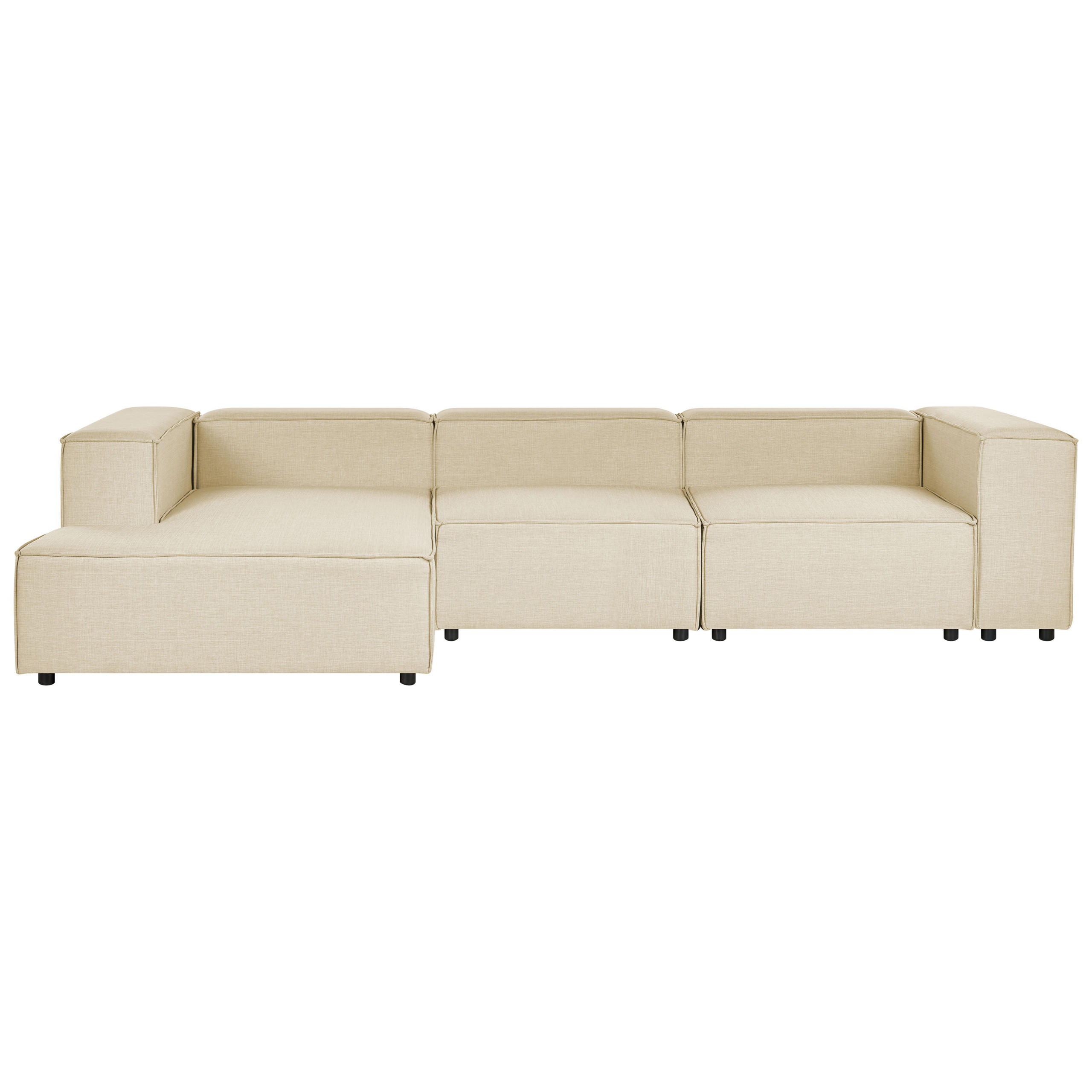 3-SITZER-ECKSOFA Leinen beige linksseitig Aprica - Beige/Schwarz, Textil (326/180cm) - Beliani