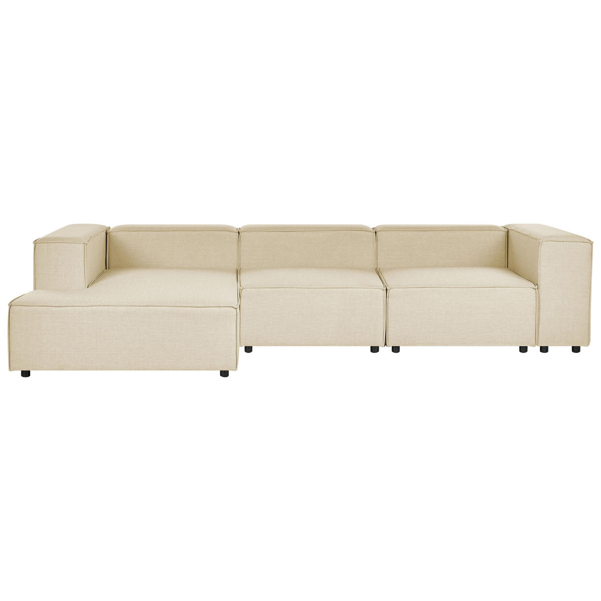 3-SITZER-ECKSOFA Leinen beige linksseitig Aprica - Beige/Schwarz, Textil (326/180cm) - Beliani
