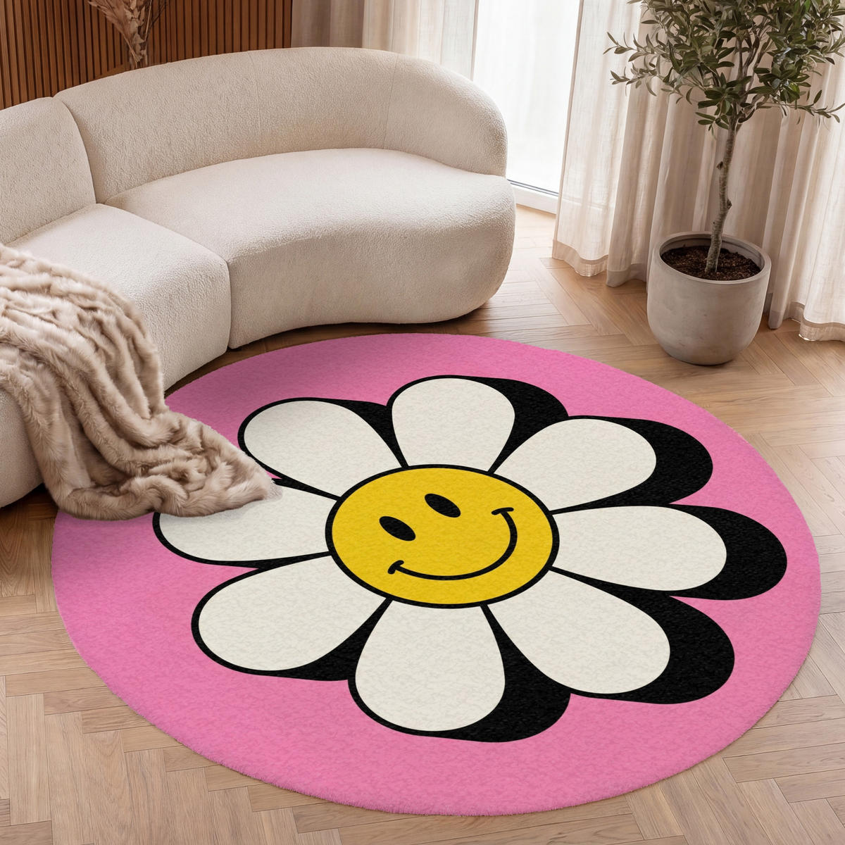 TEPPICH - Smiley - Blume - Rosa - 150x150 cm - Pink, Kunststoff/Textil (150/0.4cm) - OnlyWow