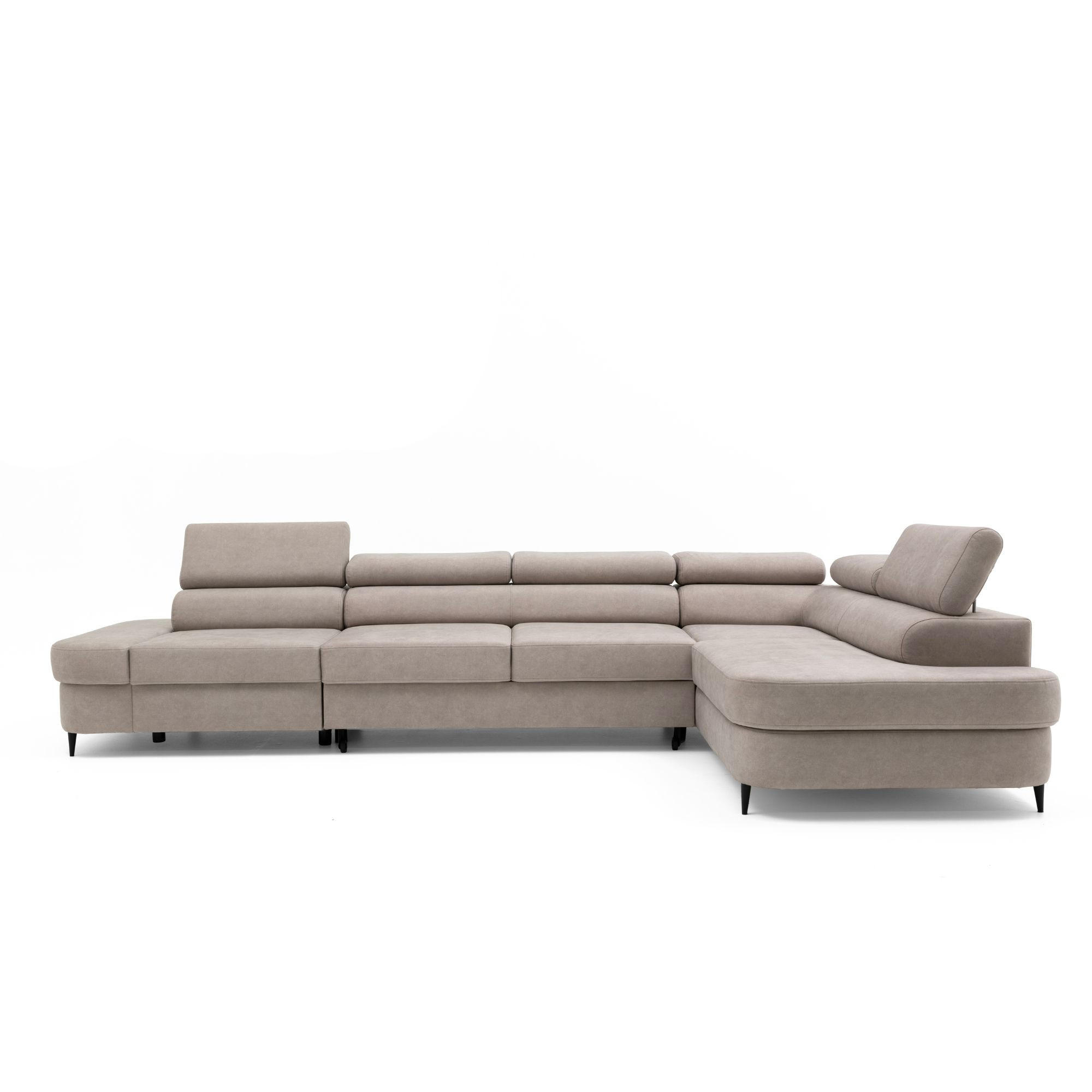 ECKSOFA PRIAM MAXI L-Form Rechts mit Schlaffunktion 125x195 Velours Beige - Beige/Schwarz, Holz/Textil (350/203cm) - Muffo