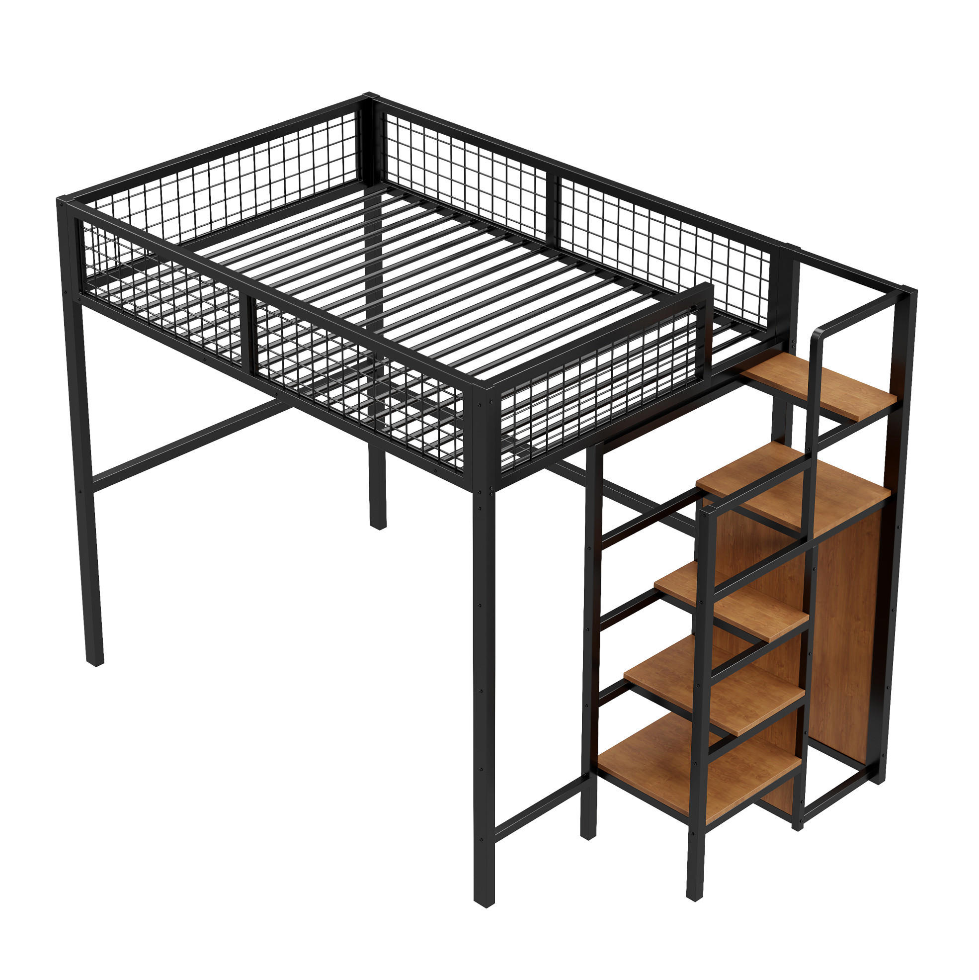 HOCHBETT aus Metall 140x200 cm in Schwarz mit Leiter & Kleiderschrank - Schwarz, Metall (140/200cm) - Modfu