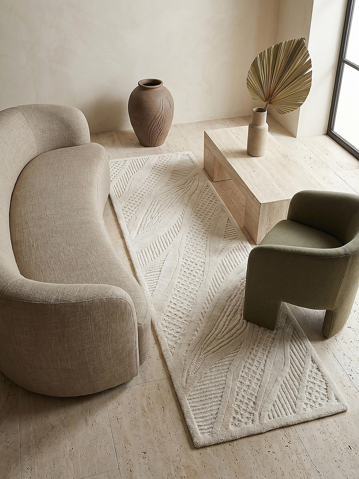 TEPPICH aus Wolle CARVE in Weiß, abstrakt, Florhöhe 14 mm, 80 x 230 cm - Beige, Textil (80/230cm) - KADIMA DESIGN