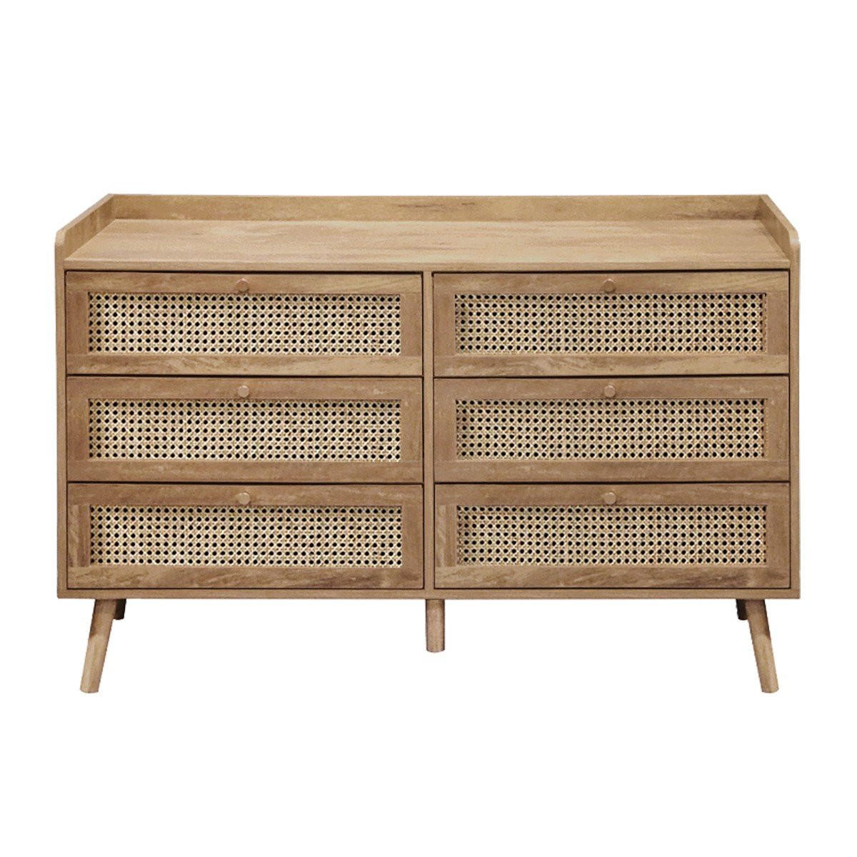 KOMMODE mit 6 schubladen mit fronten aus natürlichem rattan - PALMO 120/39/79 cm - Apfelbaumfarben, Holzwerkstoff (39/79/120cm) - Calicosy