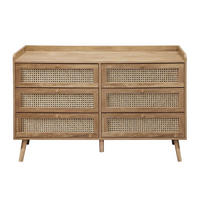 KOMMODE mit 6 schubladen mit fronten aus natürlichem rattan - PALMO 120/39/79 cm - Apfelbaumfarben, Holzwerkstoff (39/79/120cm) - Calicosy