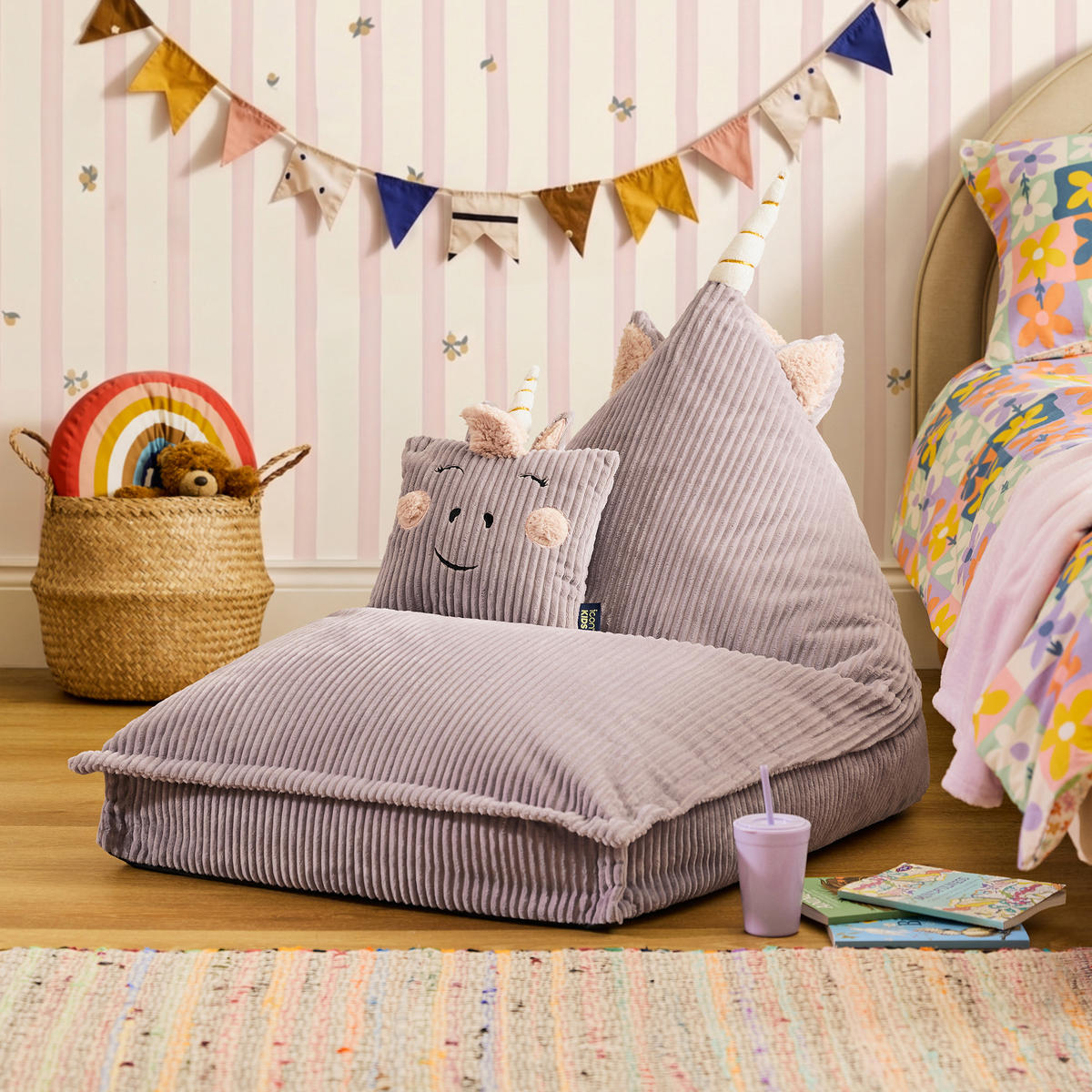 KINDERSITZSACK mit Kissen Einhorn Cord - Flieder, Textil (72/66/102cm) - icon