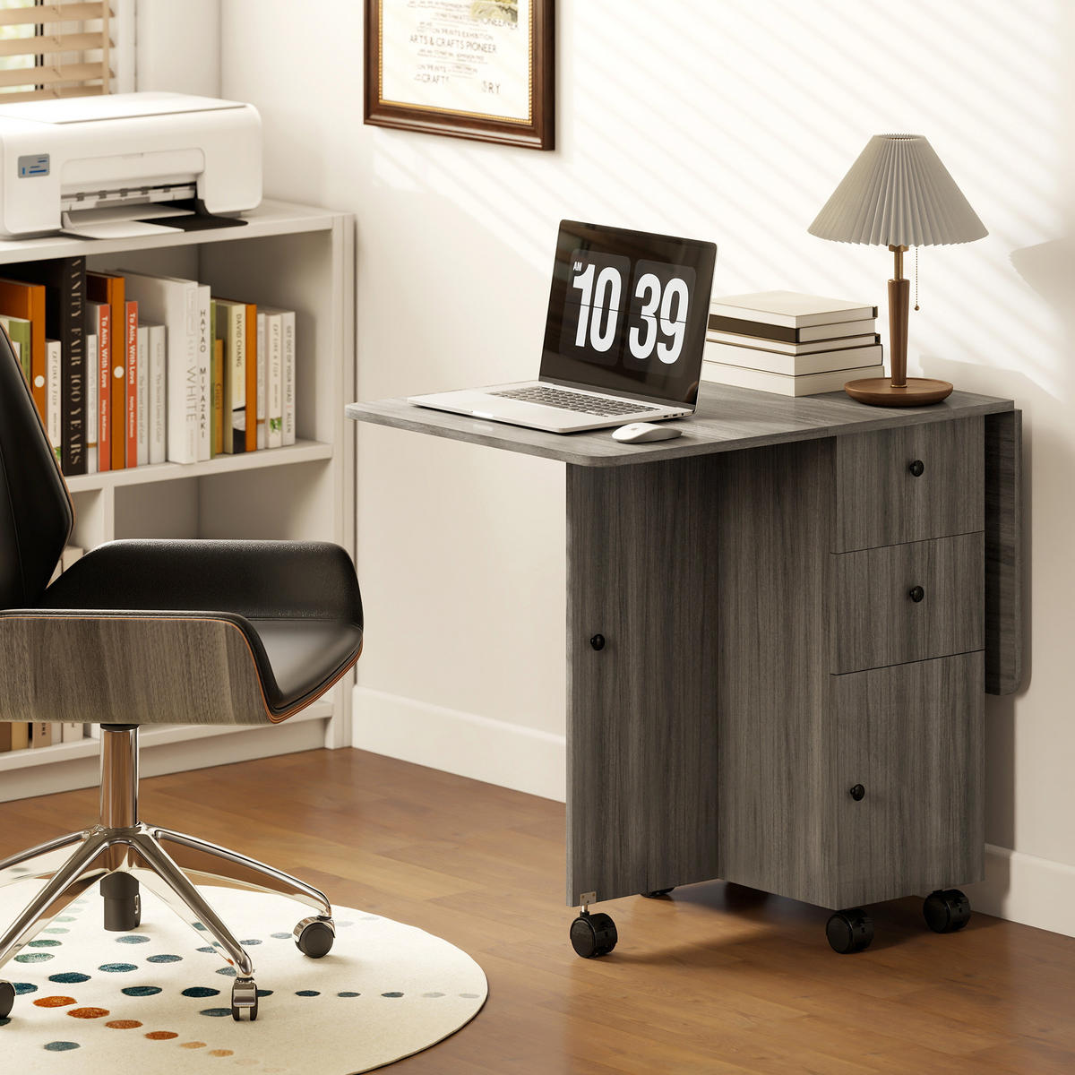KLAPPTISCH DE-16469 2 klappbare Seiten, mit Schubladen & Schrank Grau - Dunkelgrau, Holzwerkstoff (120/60/76.5cm) - ComfortXL