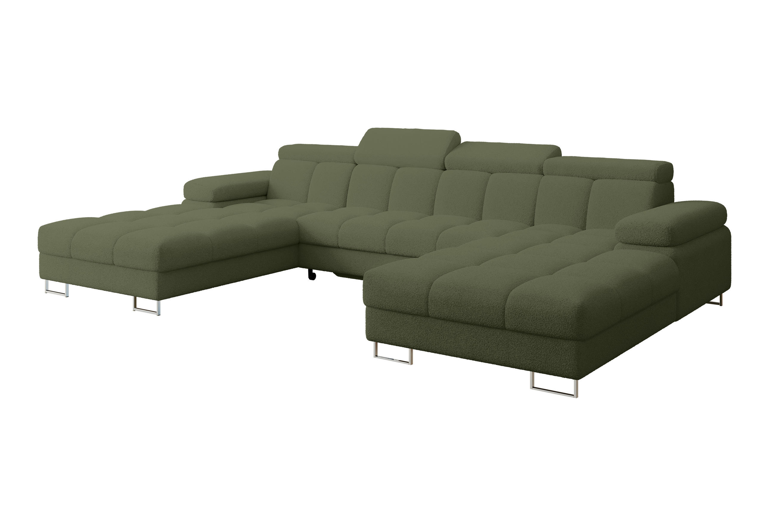 WOHNLANDSCHAFT mit Schlaffunktion und Bettkasten COMA U2 345x203x79 Grün Bouclé - Smaragdgrün, Holzwerkstoff/Textil (345/79/203cm) - ALTDECOR