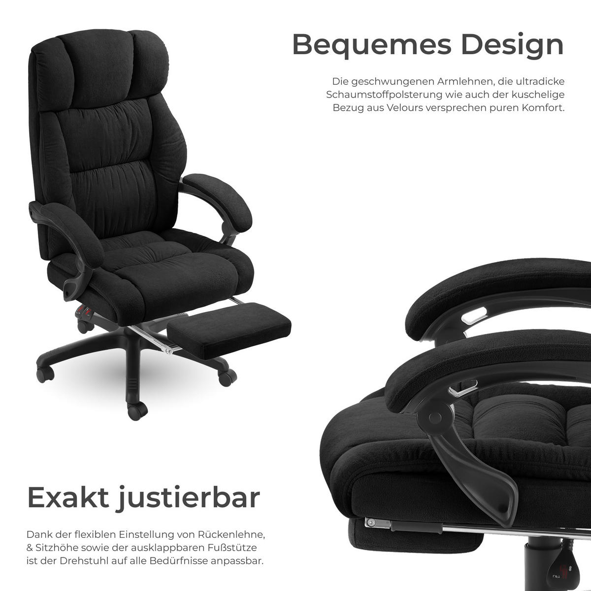 BÜROSTUHL Jillien,Belastbarkeit 120 kg,schwarz - Schwarz, Kunststoff (64/115/118cm) - tectake