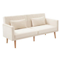 SCHLAFSOFA 2-Sitzer mit Schlaffunktion und Samtstoff - Beige, Textil (180/82/75cm)