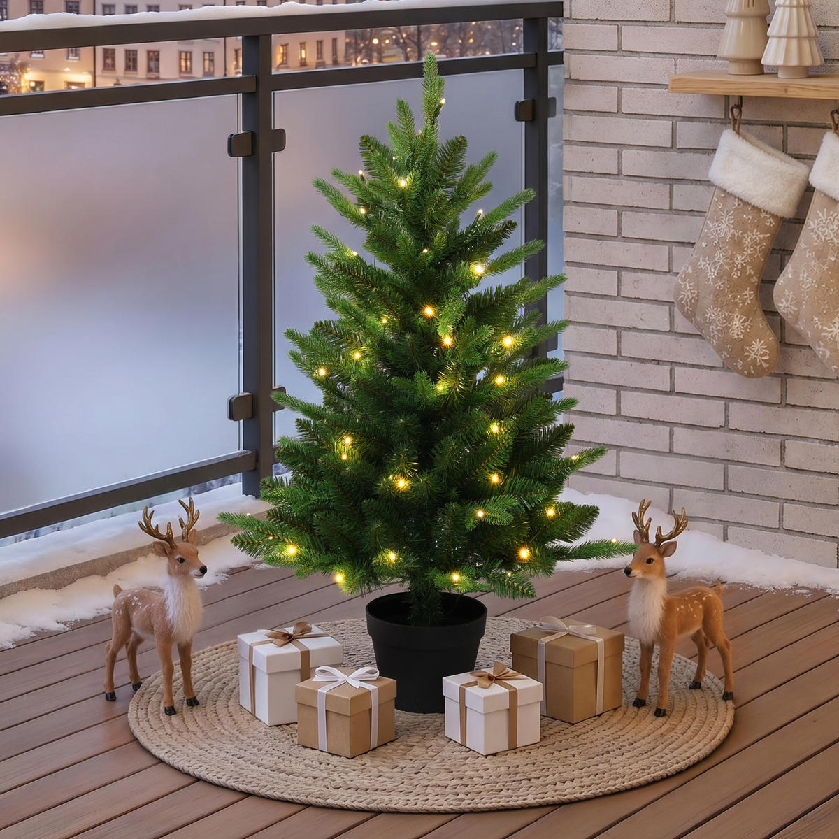 KÜNSTLICHER Weihnachtsbaum 90 cm mit Beleuchtung und Timer - Grün, Kunststoff (93cm) - Hometopia