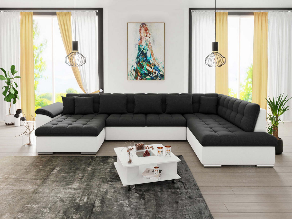 WOHNLANDSCHAFT Niko Bis, Seite: Links - Weiß Hochglanz, Holz/Textil (348/76/205cm) - MIRJAN24
