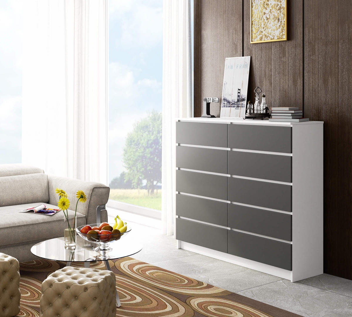 KOMMODE Weiß, Graphit Grau 121/138/40 - Weiß, Holzwerkstoff (138/121/40cm) - RAUMHIRSCH FURNITURE
