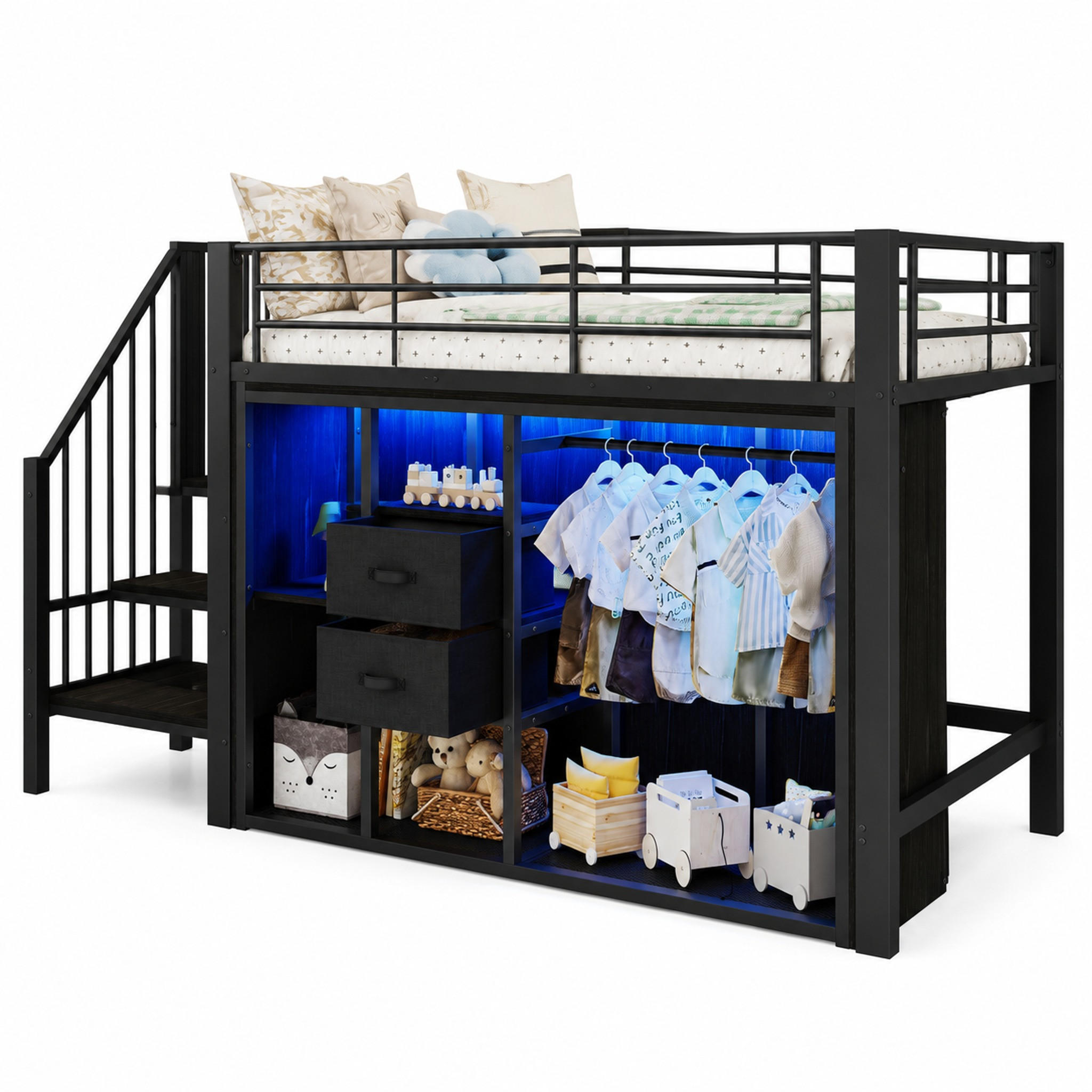 BETT halbhoch mit 2 Schubladen 90x200 cm Metall Schwarz - Schwarz, Metall (90/200cm) - Meubliv