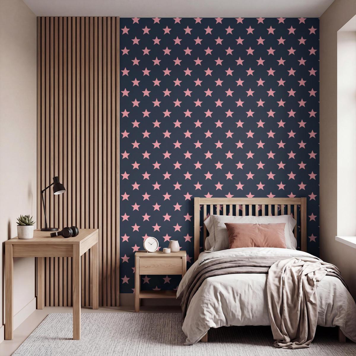 KINDERTAPETE - Muster - Sterne - Rosa - 220x300 cm - Anthrazit, Papier (220/300cm) - OnlyWow