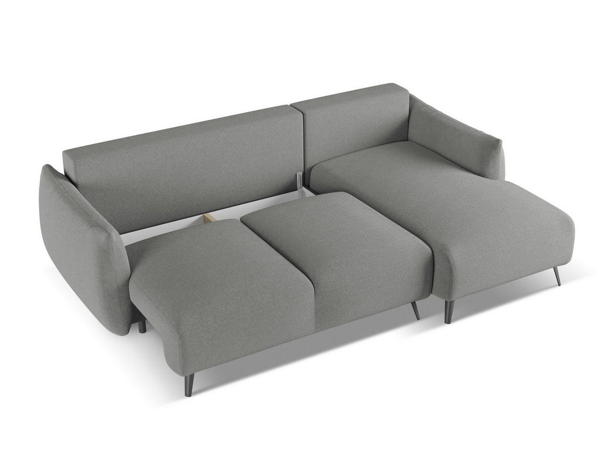 ECKSOFA mit Schlaffunktion Chenille Stoff Grau - Schieferfarben/Schwarz, Textil/Metall (242/162cm) - Makamii