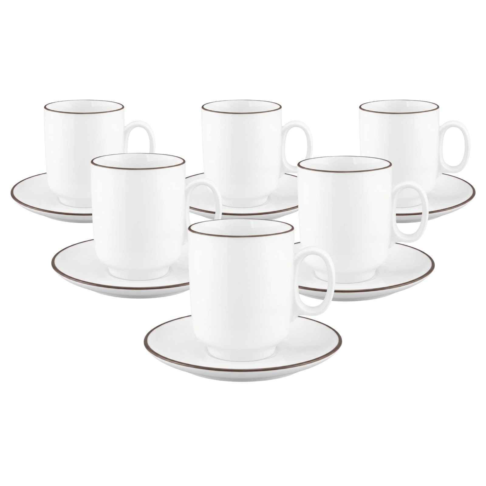 KAFFEEBECHER MIT UNTERTASSEN Sento Home Pure Lines Chocolate Brown 400 ml 6er Set - Dunkelbraun, Keramik (0.4L) - Seltmann Weiden