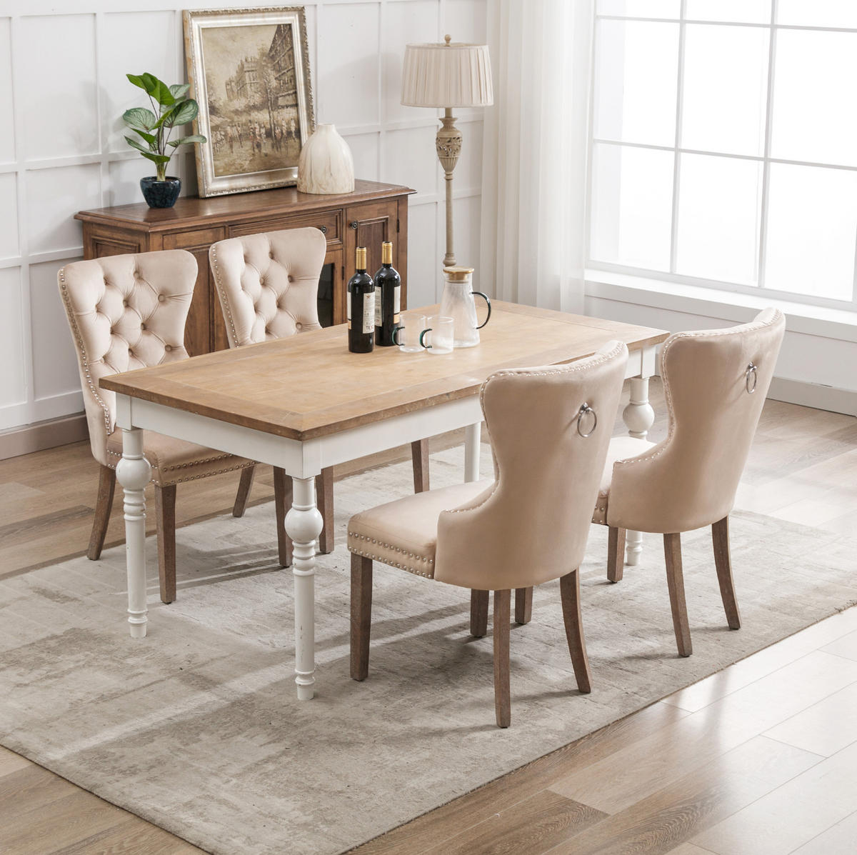 STUHL Polsterstuhl mit Samtbezug Beige 4er-Set - Beige, Holz (46.5/95/53.1cm) - Meubliv