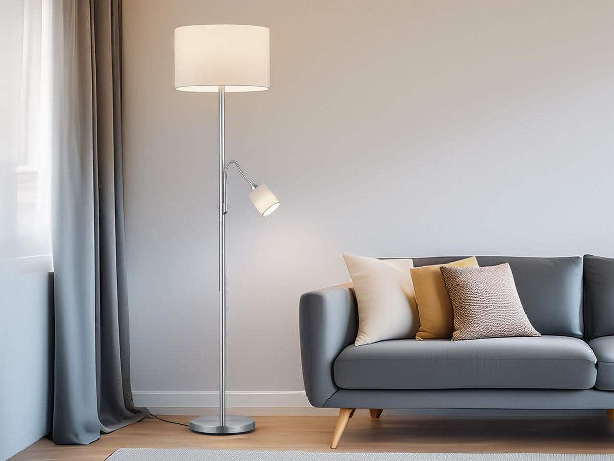 LED-STEHLAMPE Weiß Höhe 170cm, mit Leselampe - Weiß, Textil (40/40/170cm) - meineWunschleuchte