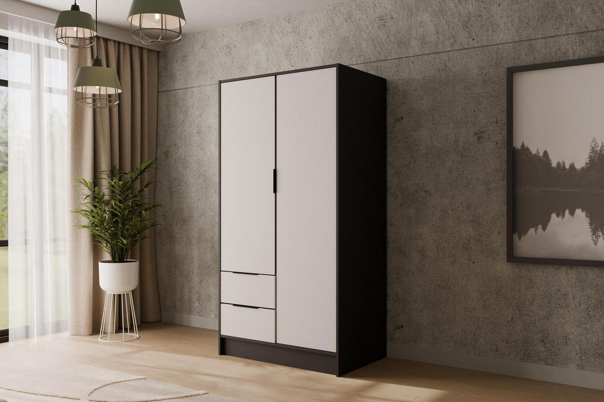 KLEIDERSCHRANK mit Flügeltüren KOLIN 100x200cm Schwarz / Weiß - Schwarz/Weiß, Holzwerkstoff (102/200/51cm) - ALTDECOR