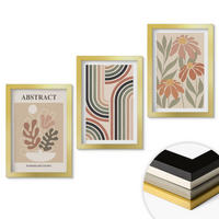 WANDBILDER 3er Set - 20x30 cm Goldrahmen - Abstrakte Pflanzen in Pastellfarben - Goldfarben, Kunststoff (20/30cm) - ArtPrintCave